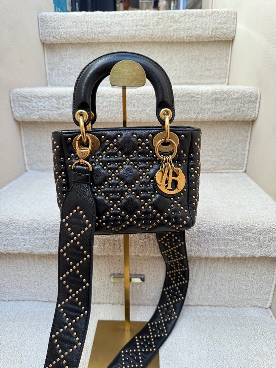 Dior Handbags - Christian Dior Calfskin Studded Mini Supple Lady Dior Black
